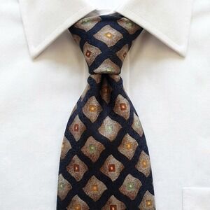 Stefano Milano Men's Silk Tie Black Geometric Pattern Hand Made Italy